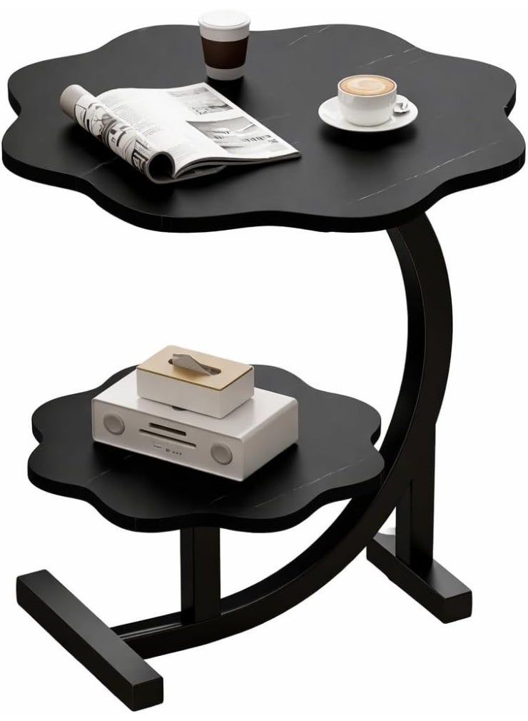 Floral Sofa Side Table Double Layer Design Compact Space Saving End Table With Stable Structure Durable Hard Material Easy Move Furniture For Living Room Bedroom Couch Use (Black) - Image 1